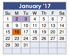 District School Academic Calendar for Tom R Ellisor Elementary for January 2017