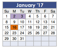 District School Academic Calendar for Willie E Williams Elementary for January 2017