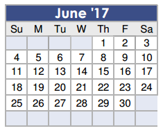 District School Academic Calendar for J L Lyon Elementary for June 2017