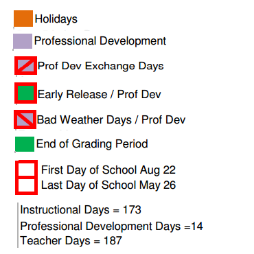 District School Academic Calendar Legend for Magnolia Elementary