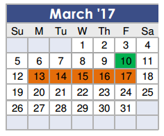 District School Academic Calendar for Tom R Ellisor Elementary for March 2017