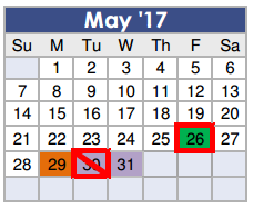 District School Academic Calendar for Tom R Ellisor Elementary for May 2017