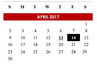 District School Academic Calendar for Excel High School for April 2017