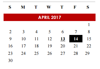 District School Academic Calendar for Travis Co J J A E P for April 2017