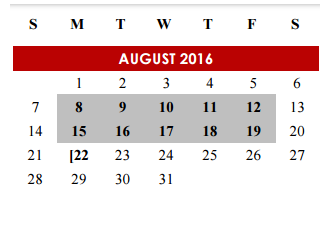 District School Academic Calendar for Decker Elementary School for August 2016