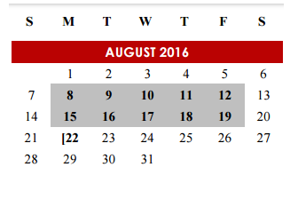 District School Academic Calendar for Travis Co J J A E P for August 2016