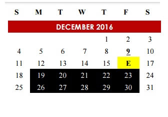 District School Academic Calendar for New Middle for December 2016