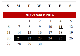 District School Academic Calendar for Presidential Meadows Elementary for November 2016