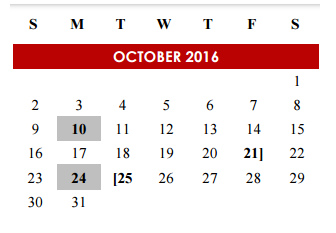 District School Academic Calendar for New Middle for October 2016