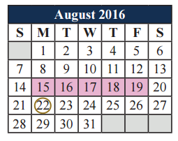 District School Academic Calendar for Glenn Harmon Elementary for August 2016