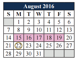 District School Academic Calendar for Cross Timbers Intermediate for August 2016