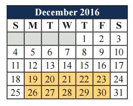 District School Academic Calendar for Mansfield Legacy High School for December 2016