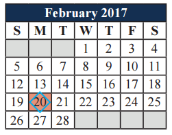 District School Academic Calendar for Tarver-rendon Elementary for February 2017