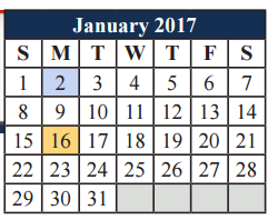 District School Academic Calendar for Danny Jones Middle for January 2017