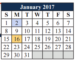 District School Academic Calendar for Mansfield Legacy High School for January 2017