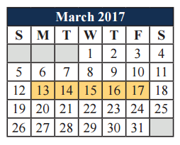 District School Academic Calendar for T A Howard Middle for March 2017