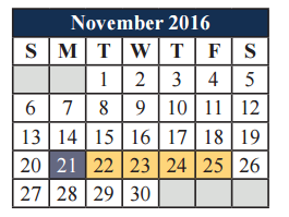 District School Academic Calendar for Mansfield Legacy High School for November 2016