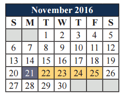 District School Academic Calendar for Mary L Cabaniss Elementary for November 2016