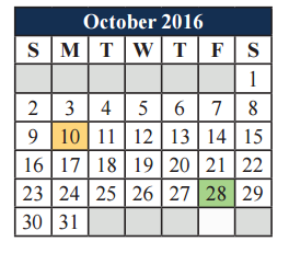 District School Academic Calendar for J L Boren Elementary for October 2016