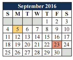 District School Academic Calendar for Tarver-rendon Elementary for September 2016