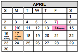 District School Academic Calendar for Castaneda Elementary for April 2017