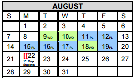 District School Academic Calendar for Memorial High School for August 2016