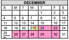 District School Academic Calendar for Milam Elementary for December 2016