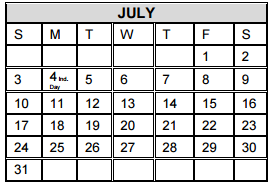 District School Academic Calendar for Milam Elementary for July 2016