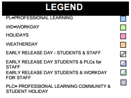 District School Academic Calendar Legend for Milam Elementary