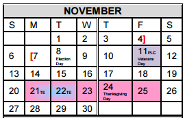 District School Academic Calendar for Rayburn Elementary for November 2016