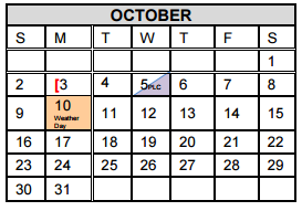 District School Academic Calendar for Instr/guid Center for October 2016
