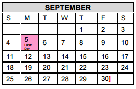 District School Academic Calendar for Crockett Elementary for September 2016