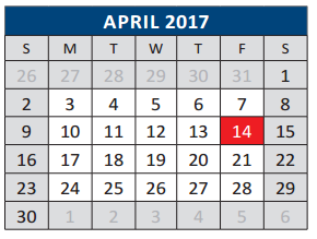 District School Academic Calendar for Jose De Jesus And Maria Luisa Vega for April 2017
