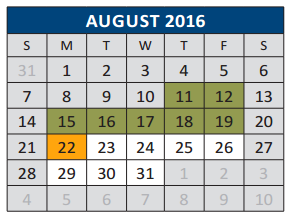 District School Academic Calendar for Roy Lee Walker Elementary for August 2016