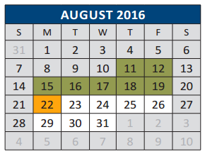 District School Academic Calendar for J J A E P for August 2016