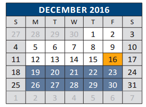 District School Academic Calendar for J J A E P for December 2016