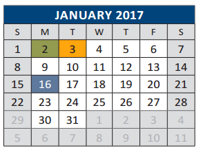 District School Academic Calendar for Jose De Jesus And Maria Luisa Vega for January 2017