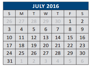 District School Academic Calendar for Roy Lee Walker Elementary for July 2016
