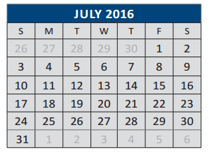 District School Academic Calendar for J J A E P for July 2016