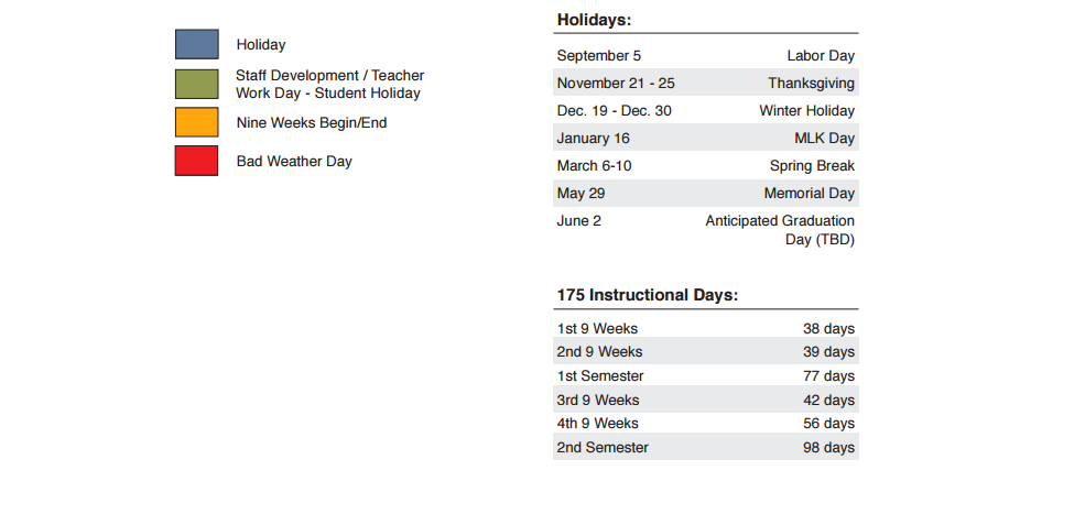 District School Academic Calendar Key for Earl & Lottie Wolford Elementary
