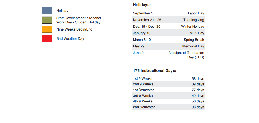 District School Academic Calendar Key for Dr Jack Cockrill Middle School