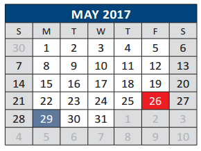 District School Academic Calendar for Leonard Evans Jr Middle School for May 2017