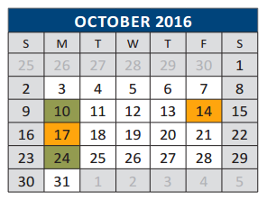 District School Academic Calendar for Serenity High for October 2016