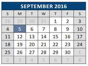 District School Academic Calendar for Leonard Evans Jr Middle School for September 2016