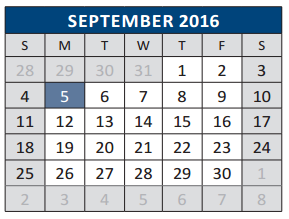 District School Academic Calendar for Jose De Jesus And Maria Luisa Vega for September 2016