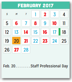 District School Academic Calendar for P A S S Learning Ctr for February 2017