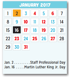 District School Academic Calendar for Beasley Elementary for January 2017