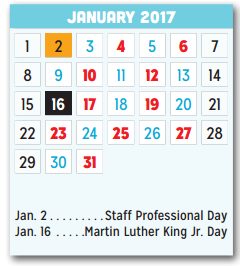 District School Academic Calendar for Porter Elementary for January 2017