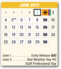 District School Academic Calendar for P A S S Learning Ctr for June 2017