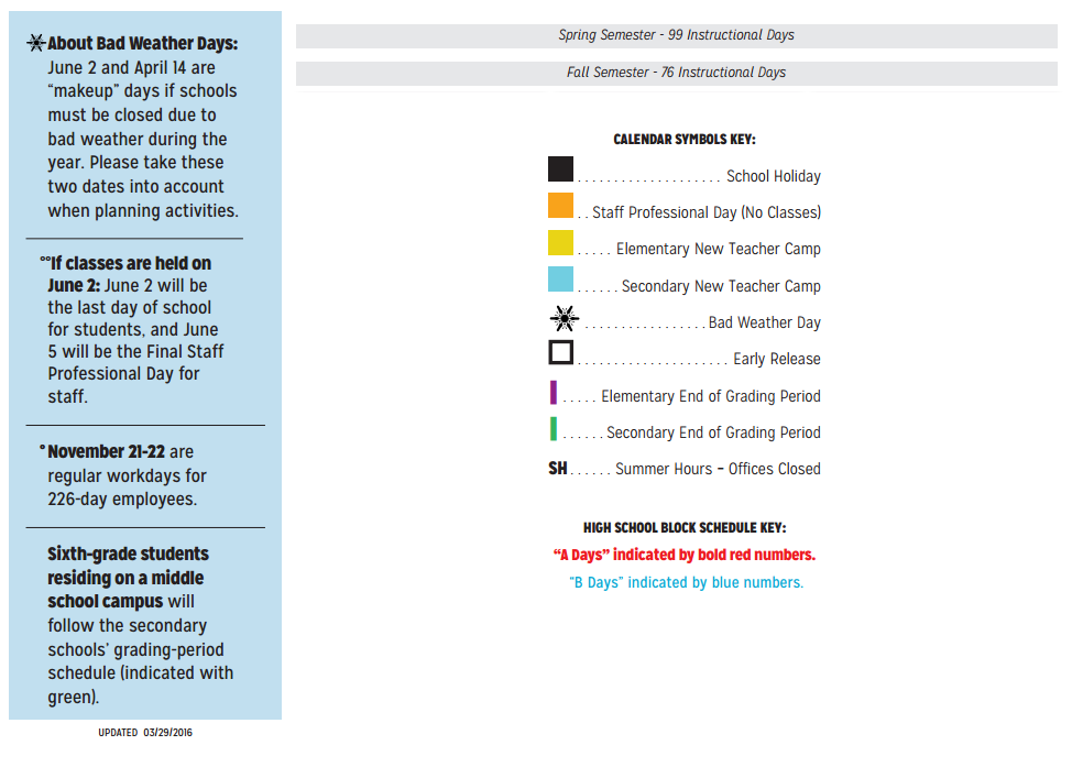 District School Academic Calendar Key for P A S S Learning Ctr